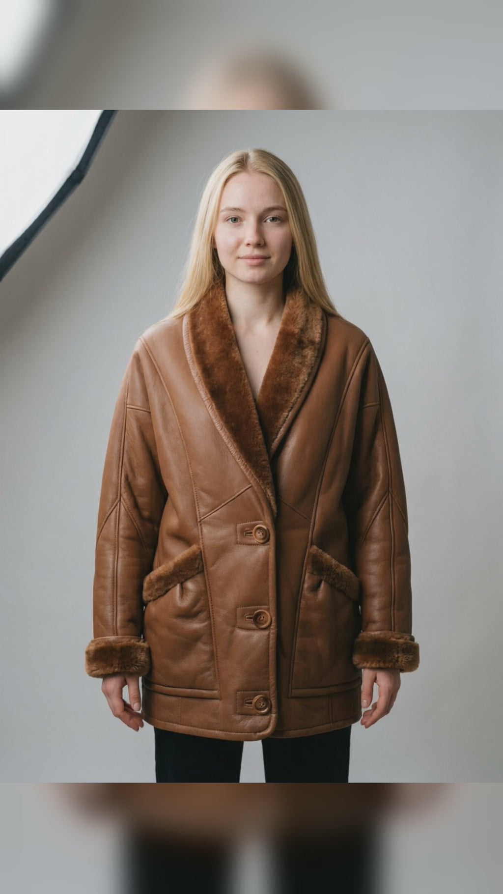 Cognac Shearling Leather Jacket