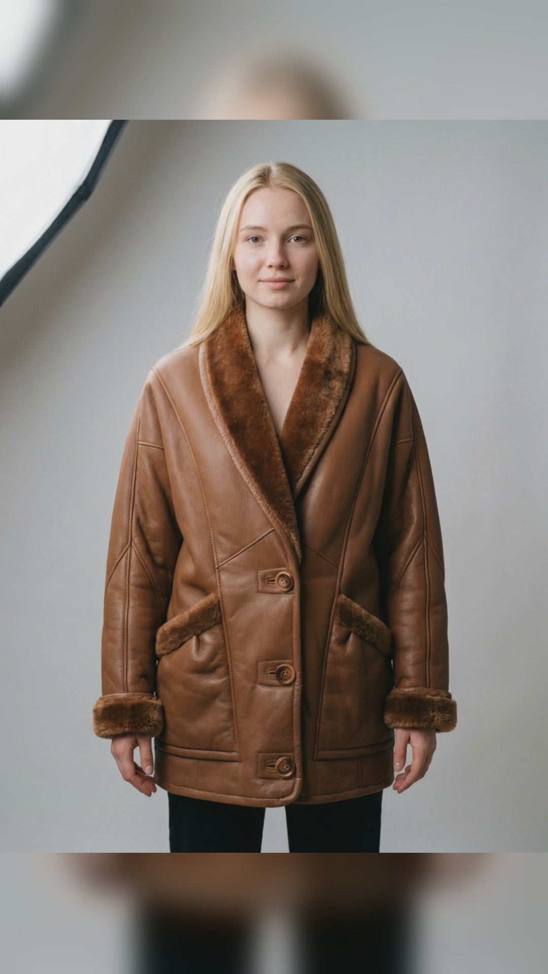 Cognac Shearling Leather Jacket