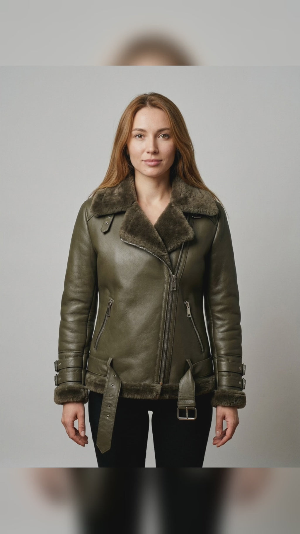 Olive Shearling Biker Jacket