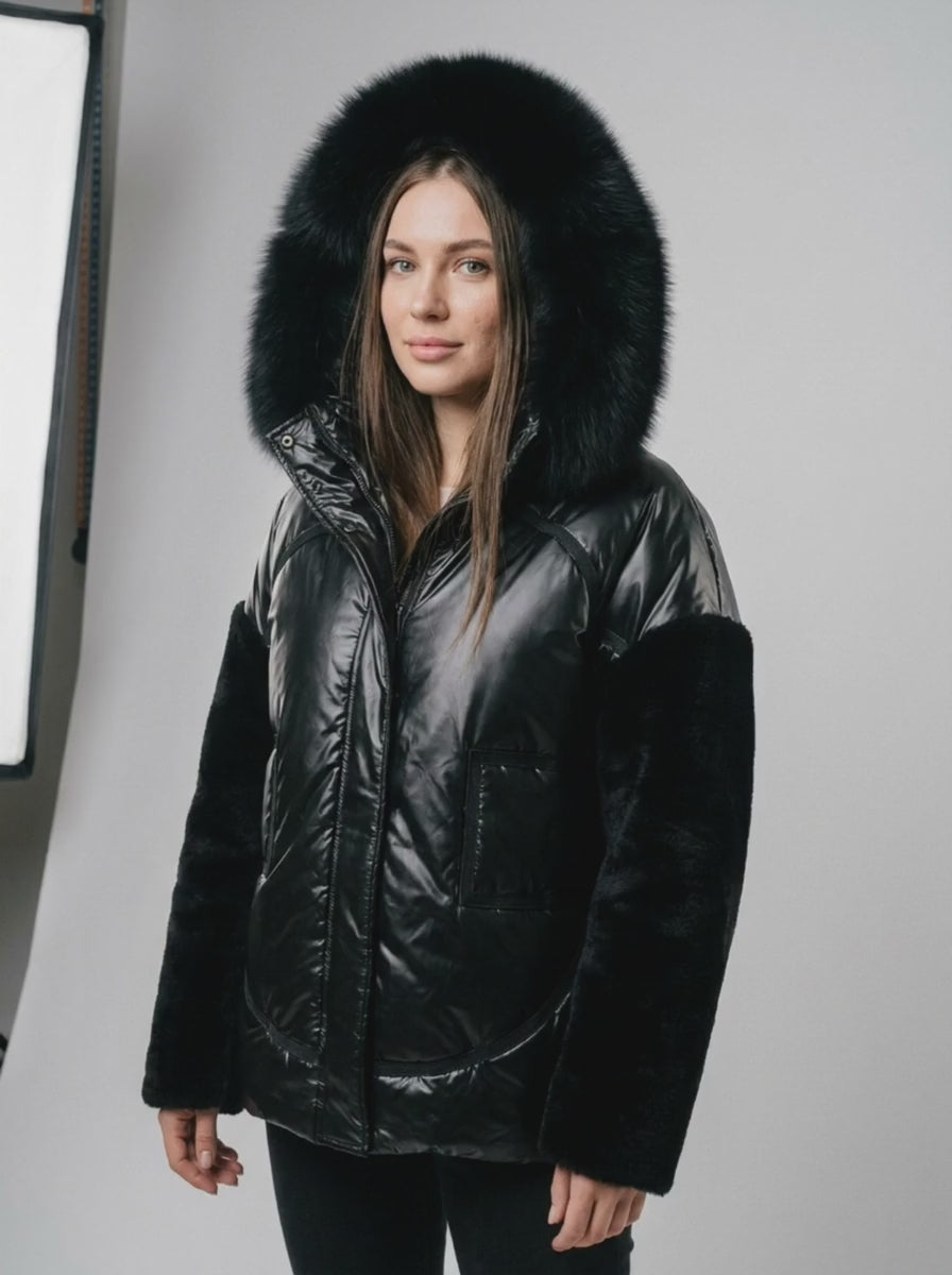 Luxury Puffer Jacket with Fox Fur and Fur Sleeves