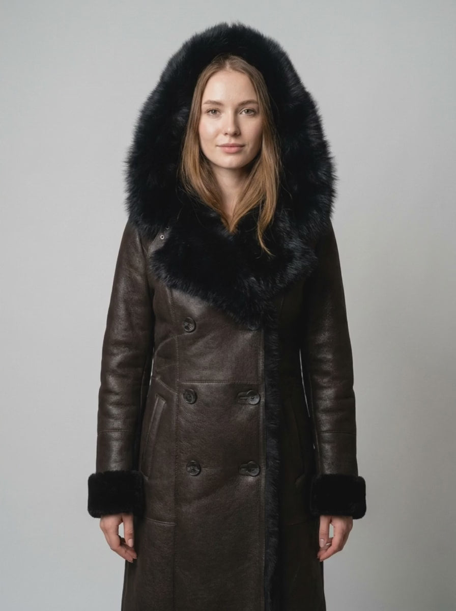 Hooded Shearling Fur Coat