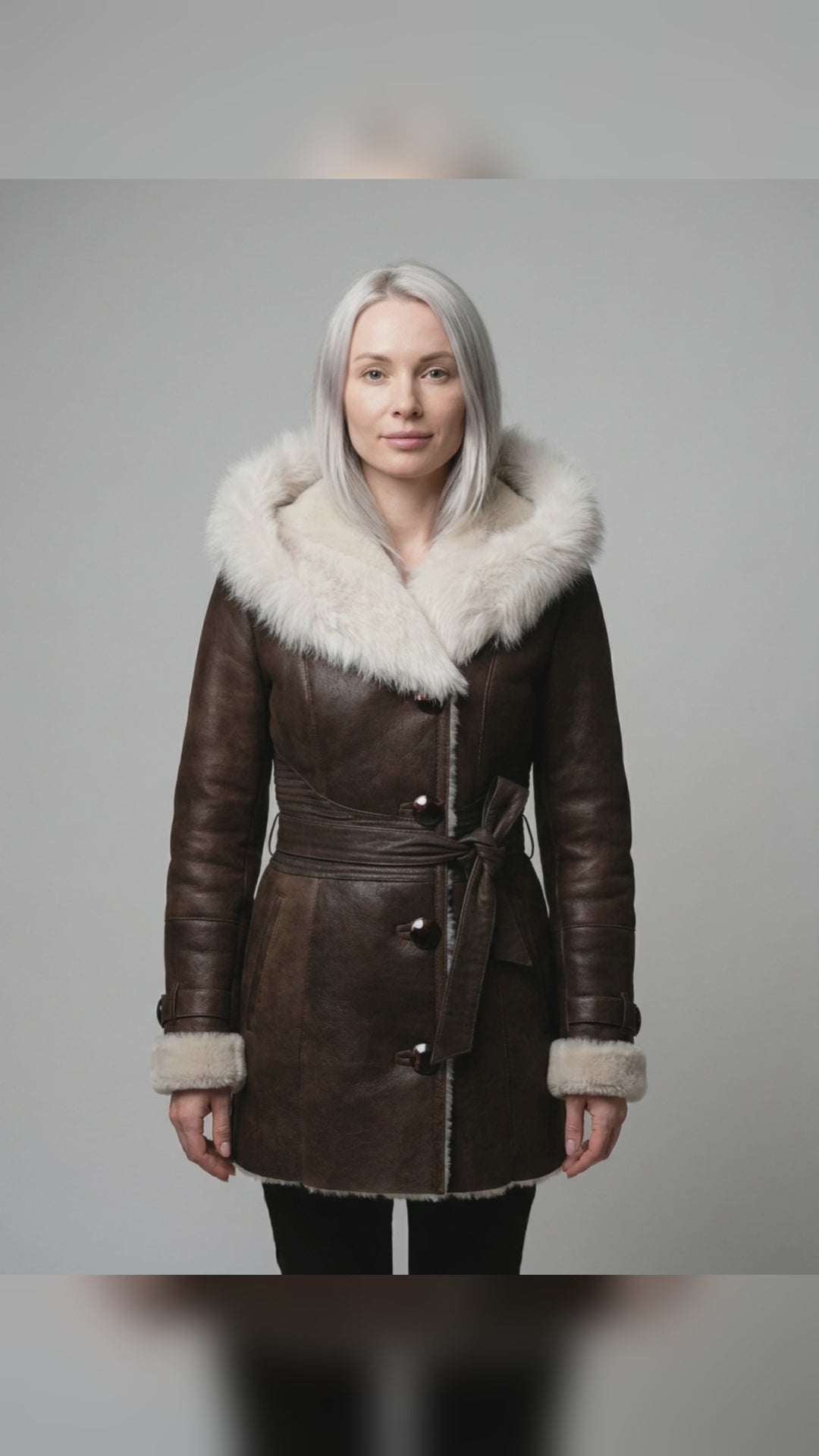 Shearling Hooded Leather Coat